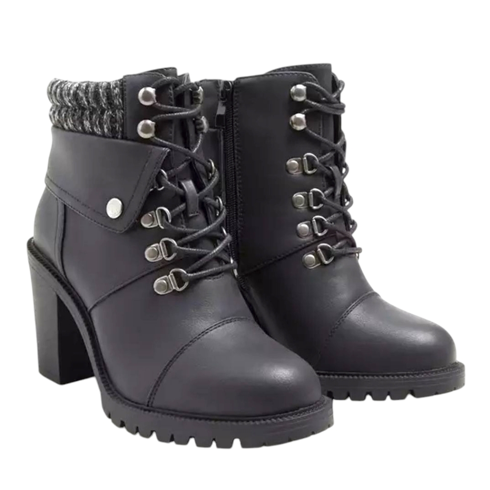 Torrid NWOB Black Faux Leather Sweater Top Extra Wide Heeled Hiker Boots Sz 10WW